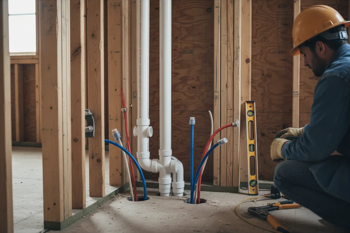 Drain and supply rough-in during Leak Detection in Groton